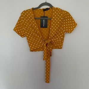 Yellow polka dot tie crop top